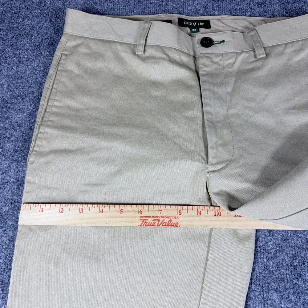Orvis Trim Fit Chino Pants Mens 32 Khaki Tan Flat Front Twill Trousers